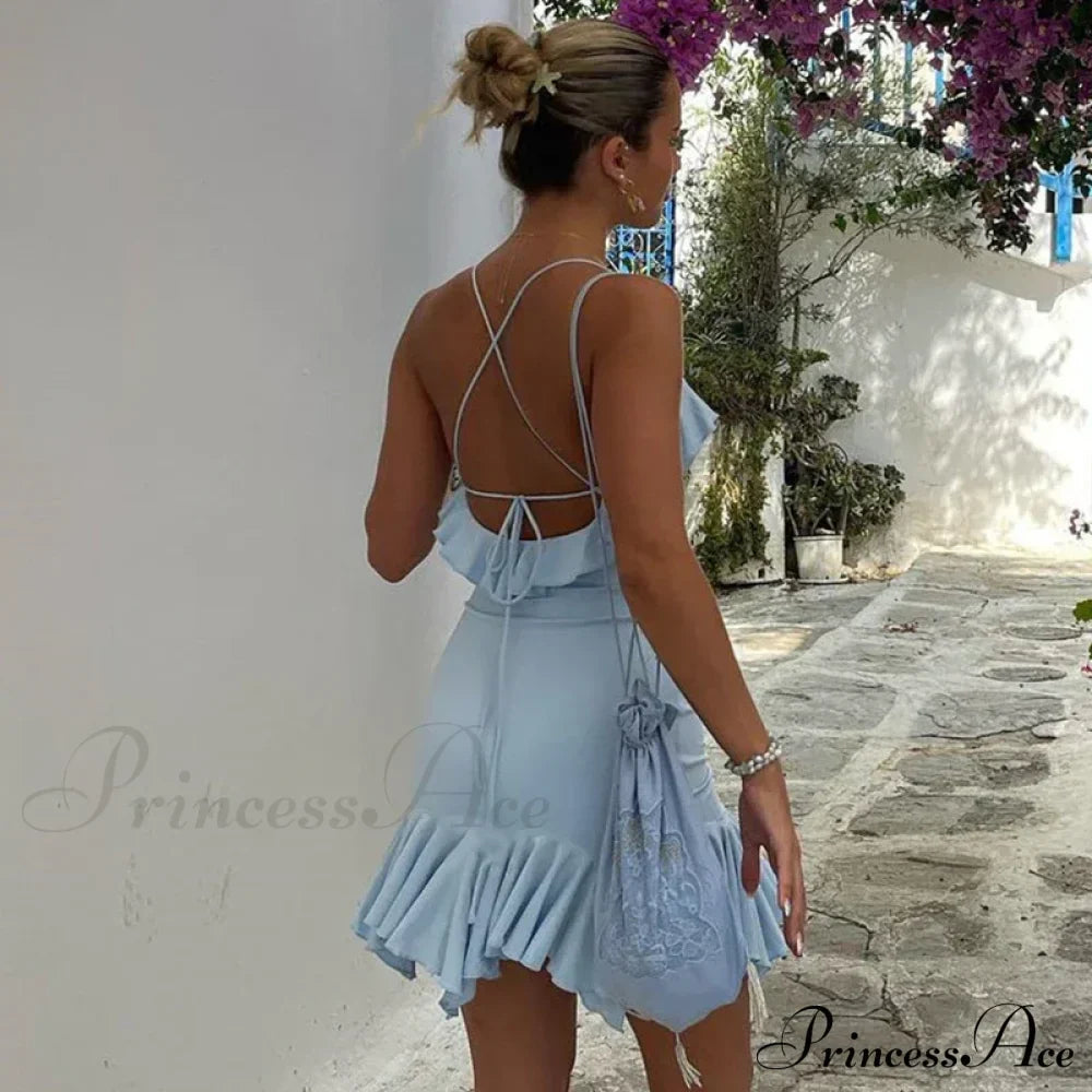 Fashion Sexy Backless Frill Hem Mini Dress image 2