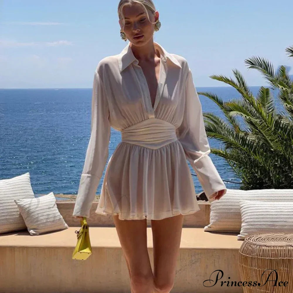 Single Breasted Pleated Sheer Mini Dress image 1