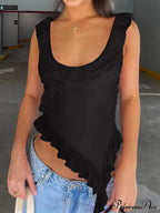 Fashion Sleeveless Sexy Ruffles Irregular Summer Camis Crop Top image 7