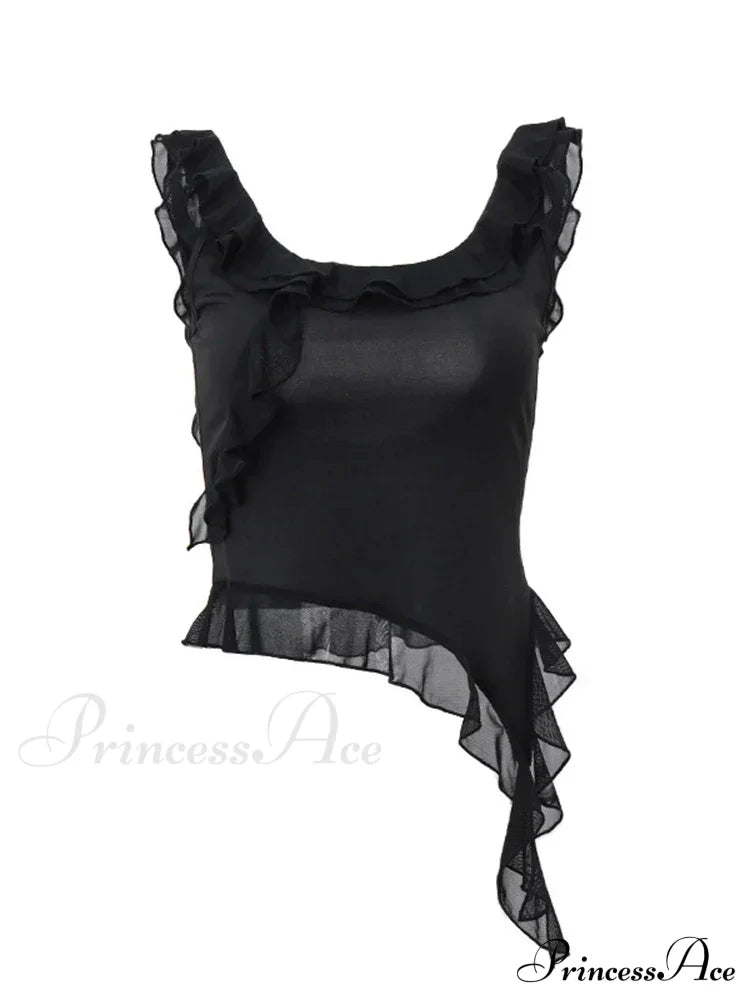 Fashion Sleeveless Sexy Ruffles Irregular Summer Camis Crop Top image 6