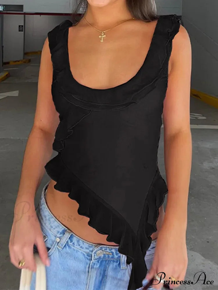 Fashion Sleeveless Sexy Ruffles Irregular Summer Camis Crop Top image 3