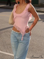 Fashion Sleeveless Sexy Ruffles Irregular Summer Camis Crop Top image 2