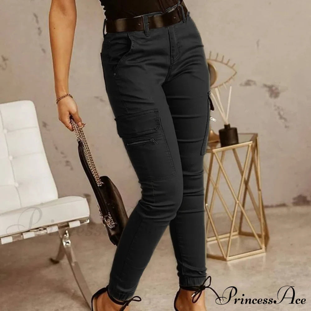 Fashion Solid Color Casual Pocket Button Zipper Slim Trousers image 2