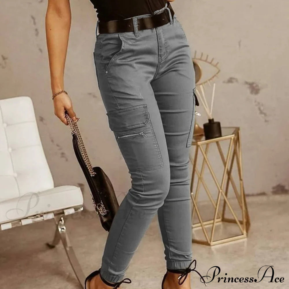 Fashion Solid Color Casual Pocket Button Zipper Slim Trousers image 3