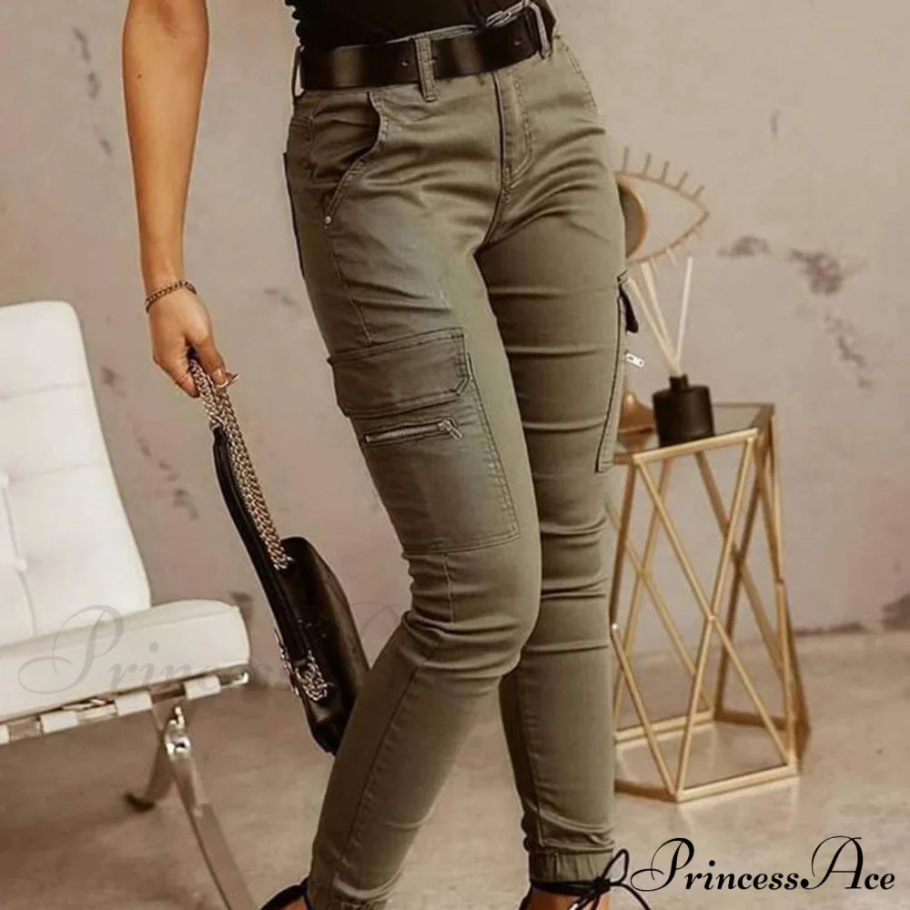 Fashion Solid Color Casual Pocket Button Zipper Slim Trousers image 1