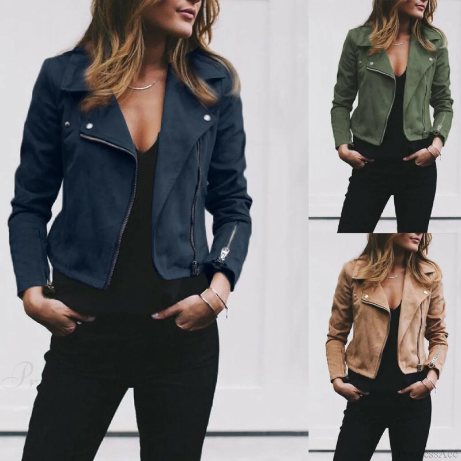 Fashion Solid Color Cool Zipper Jacket image 3