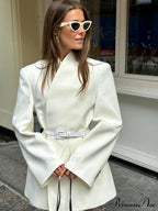 Fashion Solid Stand Collar Loose Long Shoulder Pads Full Sleeves Chic Stylish Coat image 1