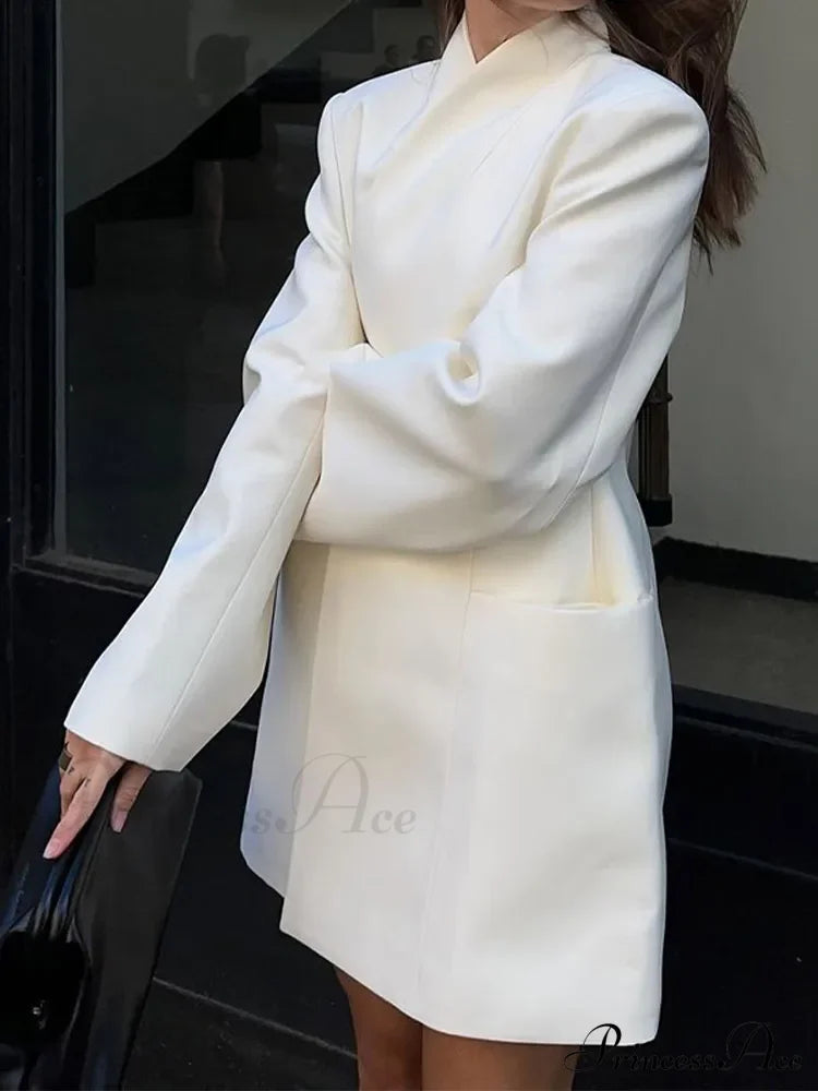 Fashion Solid Stand Collar Loose Long Shoulder Pads Full Sleeves Chic Stylish Coat image 5