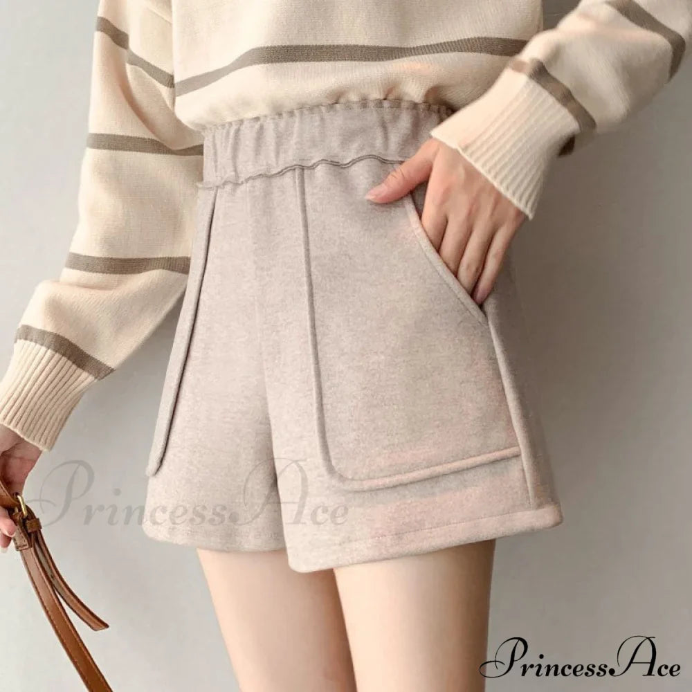 Fashion Solid Wide Leg Woolen Shorts image 1