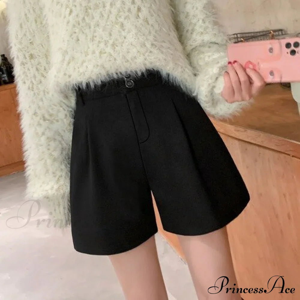 Fashion Solid Wide Leg Woolen Shorts image 13