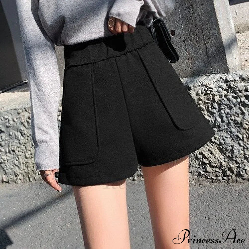 Fashion Solid Wide Leg Woolen Shorts image 8