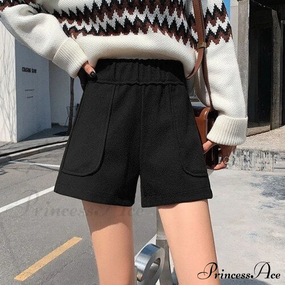 Fashion Solid Wide Leg Woolen Shorts image 5