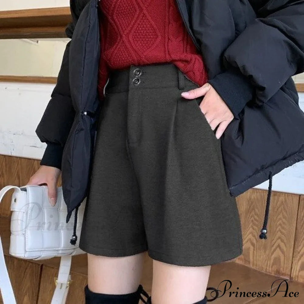 Fashion Solid Wide Leg Woolen Shorts image 12