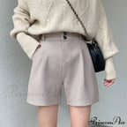 Fashion Solid Wide Leg Woolen Shorts image 6