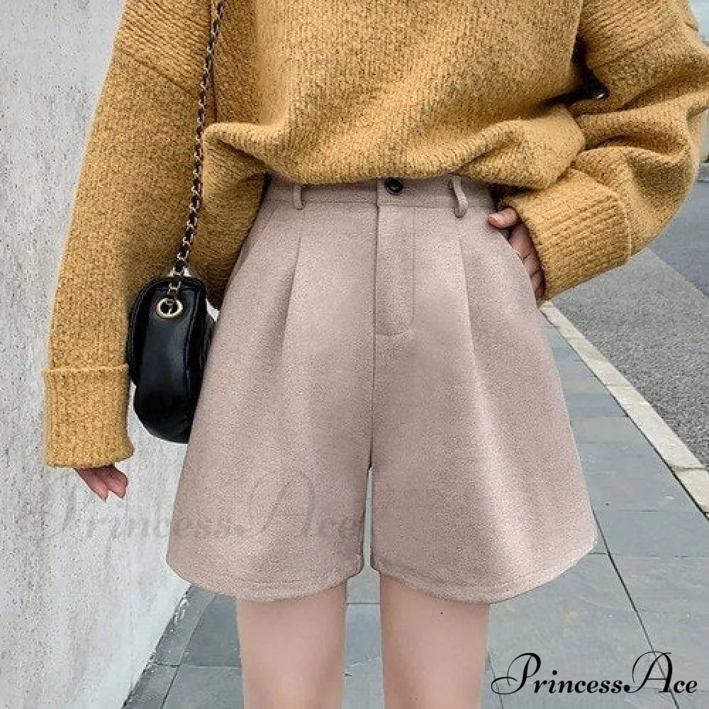 Fashion Solid Wide Leg Woolen Shorts image 9