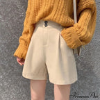 Fashion Solid Wide Leg Woolen Shorts image 3