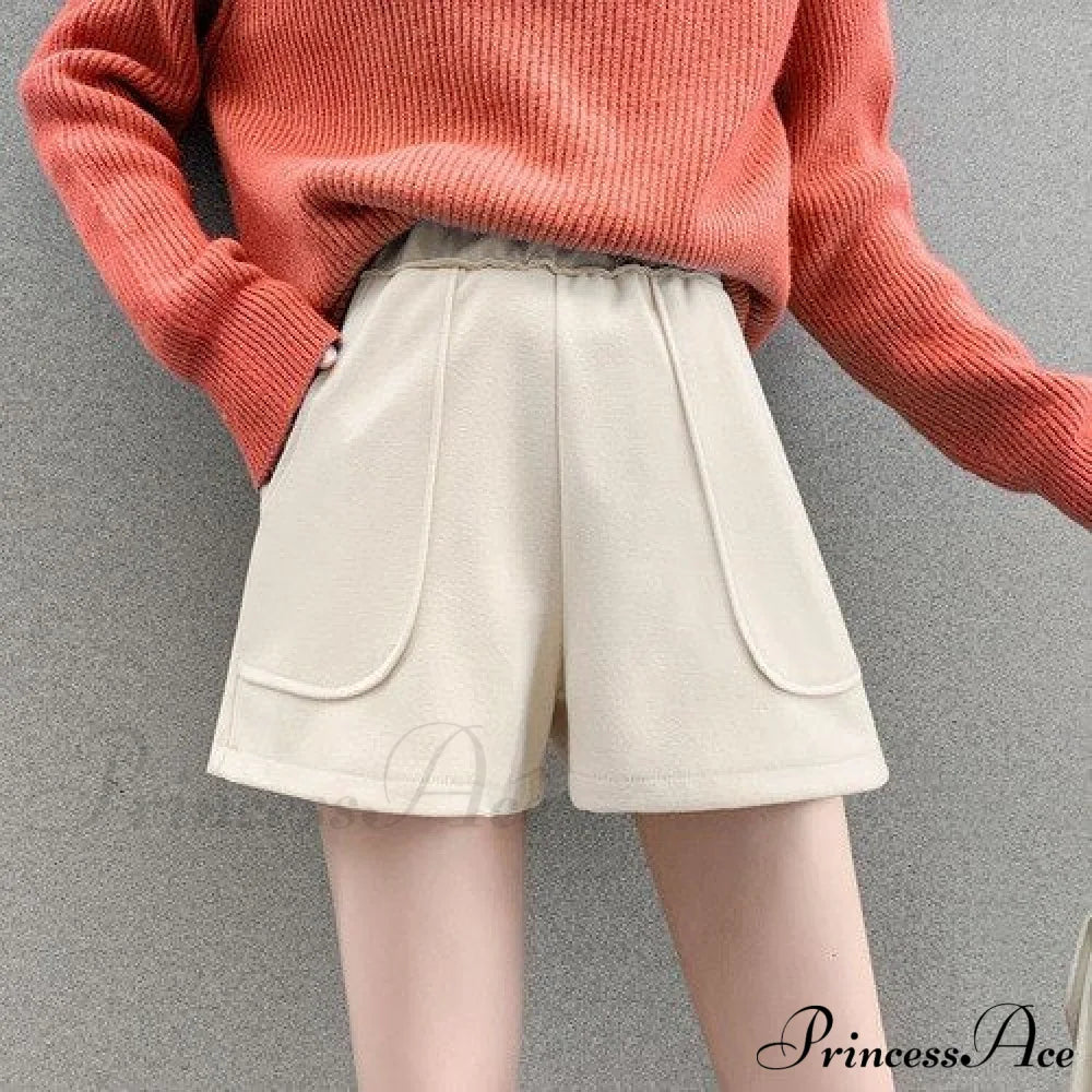 Fashion Solid Wide Leg Woolen Shorts image 11