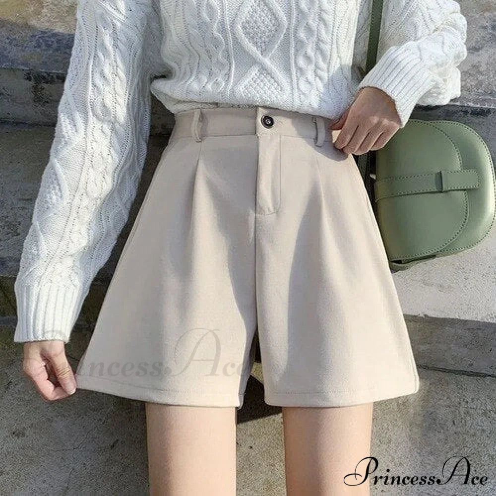 Fashion Solid Wide Leg Woolen Shorts image 2