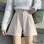 Fashion Solid Wide Leg Woolen Shorts image 2