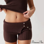 Fashion Summer Pajama Solid Color Button Cuff Cable Knit Lounge Bottoms Short image 2