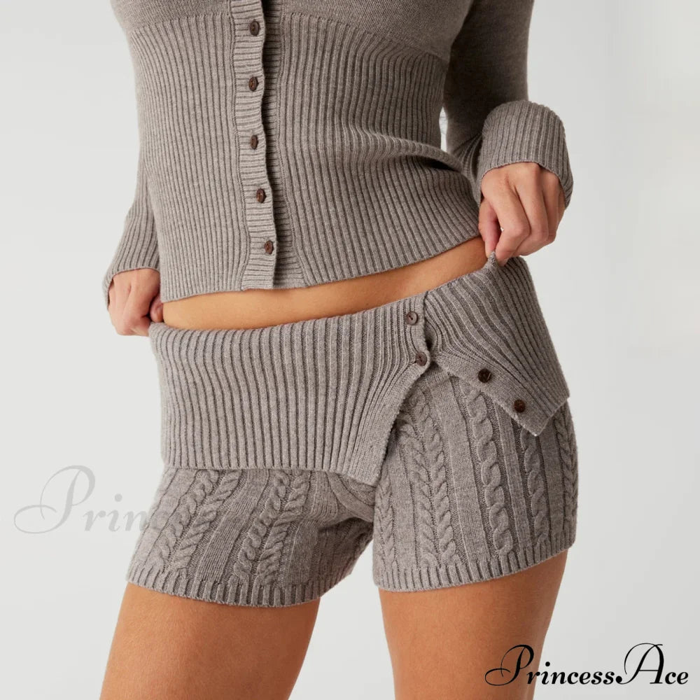 Fashion Summer Pajama Solid Color Button Cuff Cable Knit Lounge Bottoms Short image 1