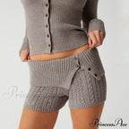 Fashion Summer Pajama Solid Color Button Cuff Cable Knit Lounge Bottoms Short image 1