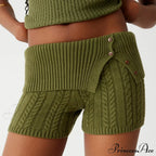Fashion Summer Pajama Solid Color Button Cuff Cable Knit Lounge Bottoms Short image 3