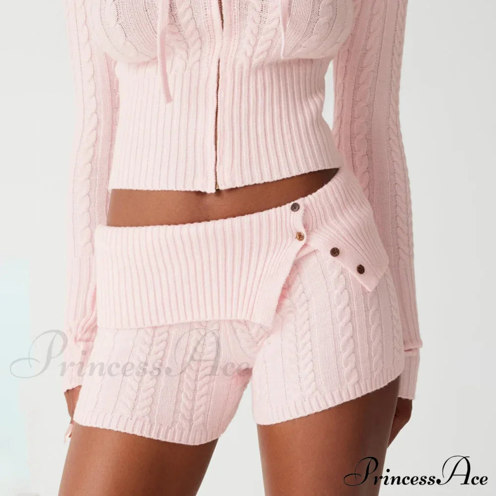 Fashion Summer Pajama Solid Color Button Cuff Cable Knit Lounge Bottoms Short image 4