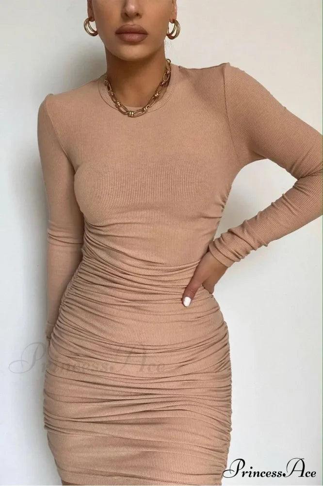 Fashionable Autumn Winter Sexy Elegant Solid Long Sleeve Mini Bodycon Dress image 7