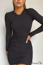 Fashionable Autumn Winter Sexy Elegant Solid Long Sleeve Mini Bodycon Dress image 3