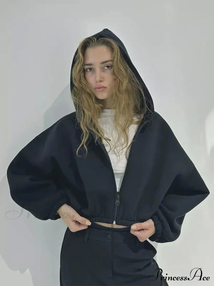 Fashionable Cropped Cozy Solid Color Loose Hoodie image 7