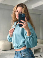 Fashionable Cropped Cozy Solid Color Loose Hoodie image 8