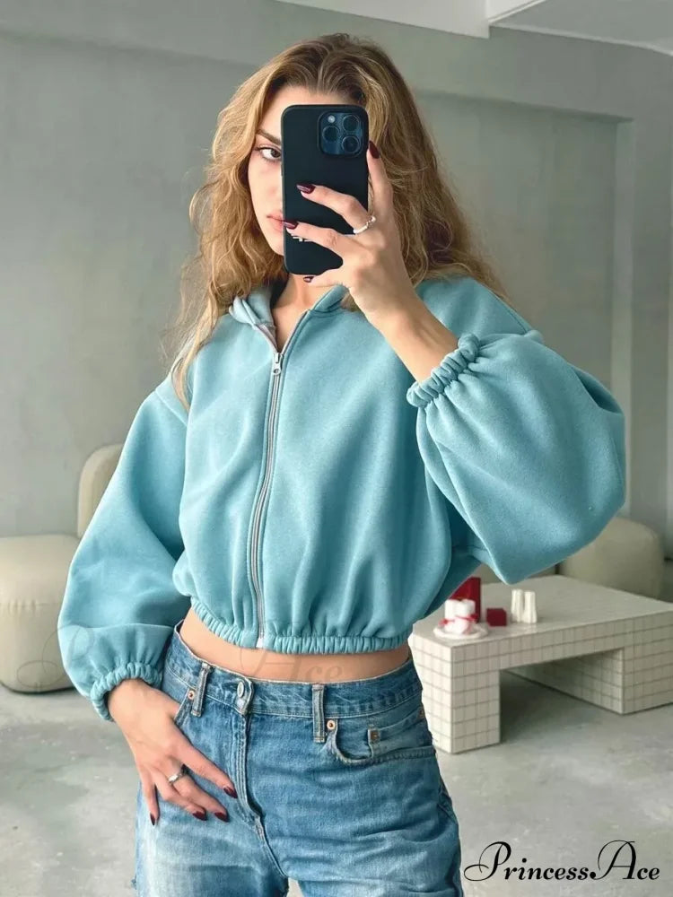 Fashionable Cropped Cozy Solid Color Loose Hoodie image 5