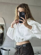 Fashionable Cropped Cozy Solid Color Loose Hoodie image 10