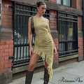 Fashionable Glittering Printed Ruffled Backless One Shoulder Asymmetric Sexy Midi Dress image 1
