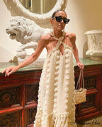 Fashionable neck floral floor sweeping cake dress image 1