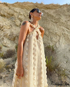 Fashionable neck floral floor sweeping cake dress image 5