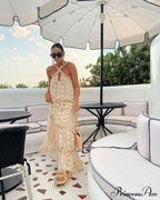 Fashionable neck floral floor sweeping cake dress image 3