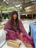 Solid Shiny Feathered Patchwork Stand Collar Coat image 6