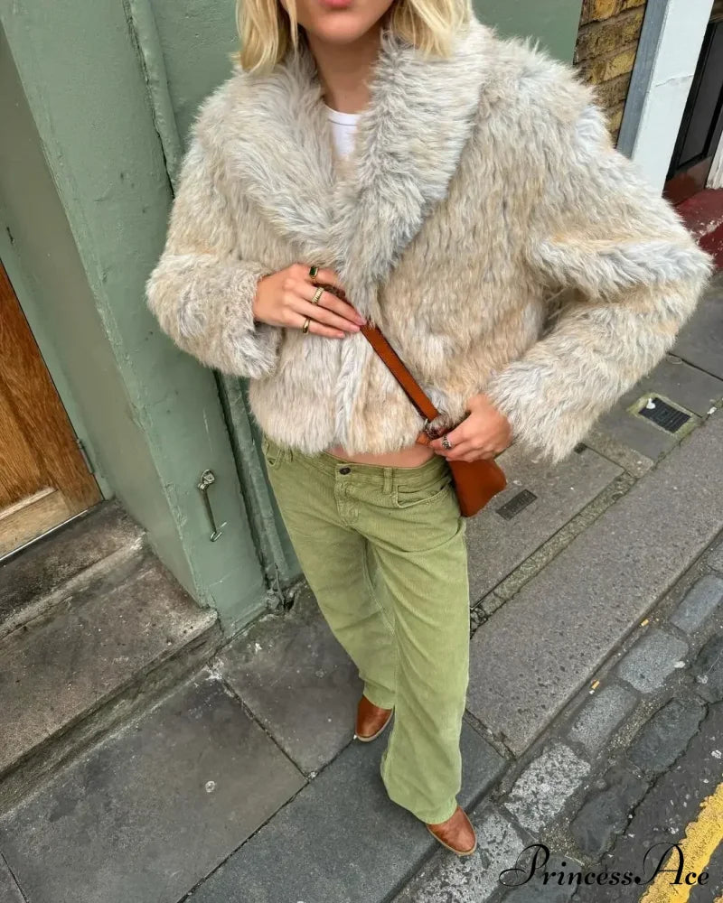 Fashionable Warm Solid Faux Fur Elegant Stand Collar Long Sleeves Cozy Chic Coat image 7