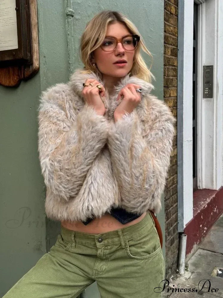 Fashionable Warm Solid Faux Fur Elegant Stand Collar Long Sleeves Cozy Chic Coat image 2