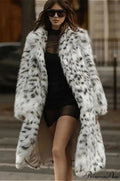 Faux Fox Fur Leopard Print Long Lapel Overcoat image 1