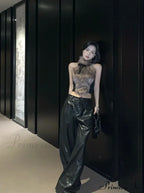 Faux Fur High Collar Sleeveless Trendy Camisole Tank Top with Bow image 14