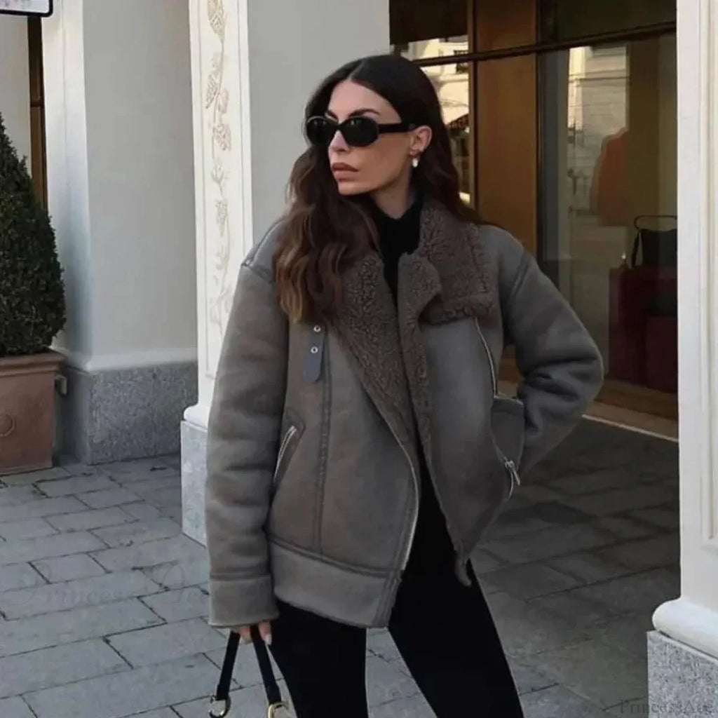 Faux Fur Lapel Long Sleeve Casual Overcoat image 1