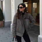 Faux Fur Lapel Long Sleeve Casual Overcoat image 1