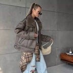 Faux Fur Lapel Long Sleeve Casual Overcoat image 3