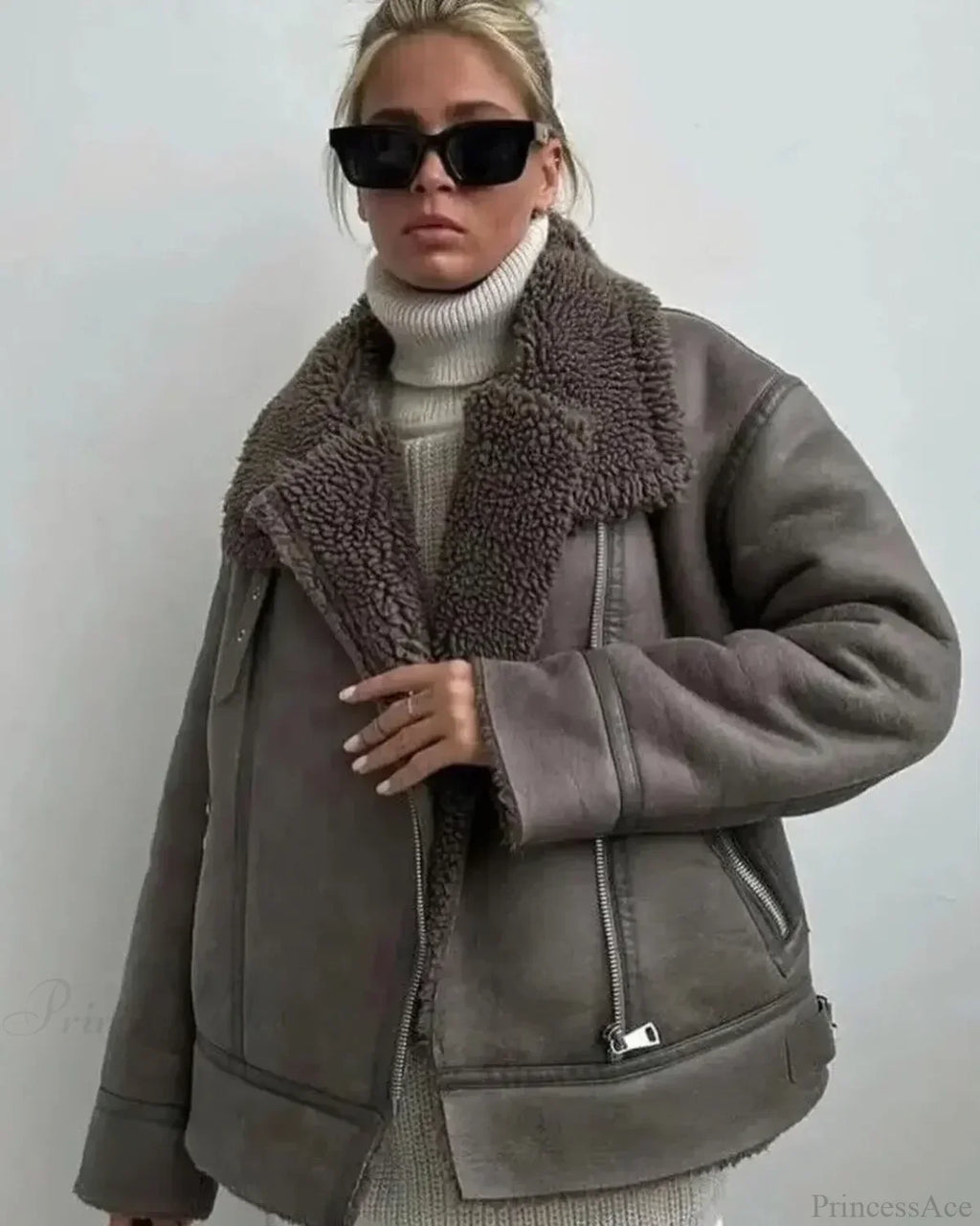 Faux Fur Lapel Long Sleeve Casual Overcoat image 2