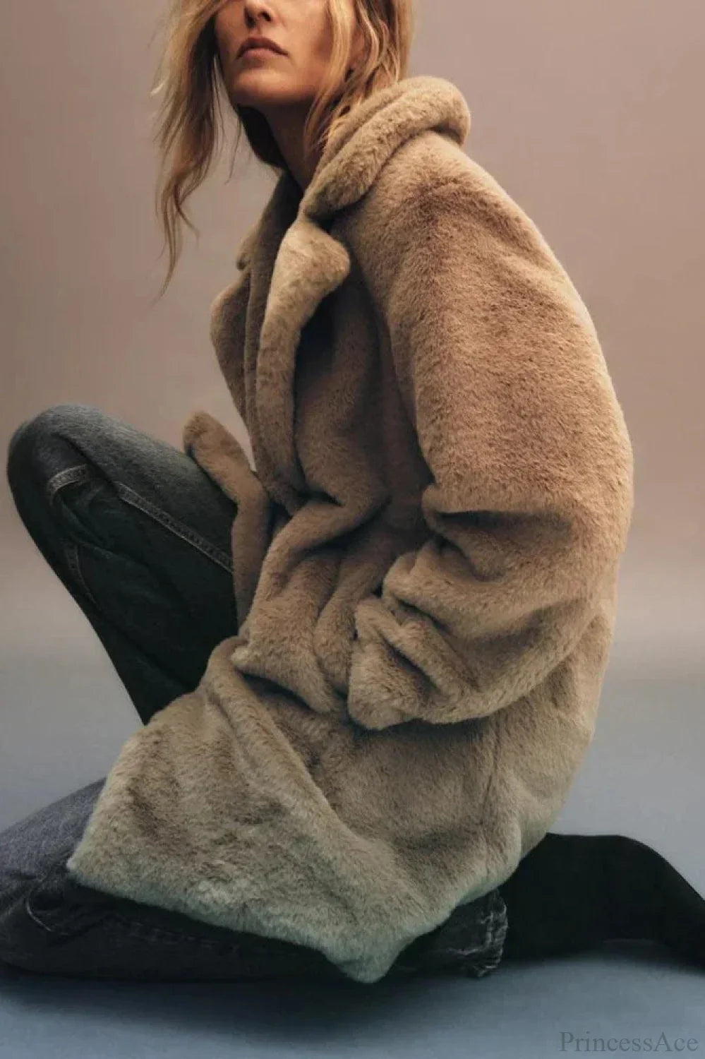 Faux Fur Lapel Long Sleeve Warm Overcoat image 2