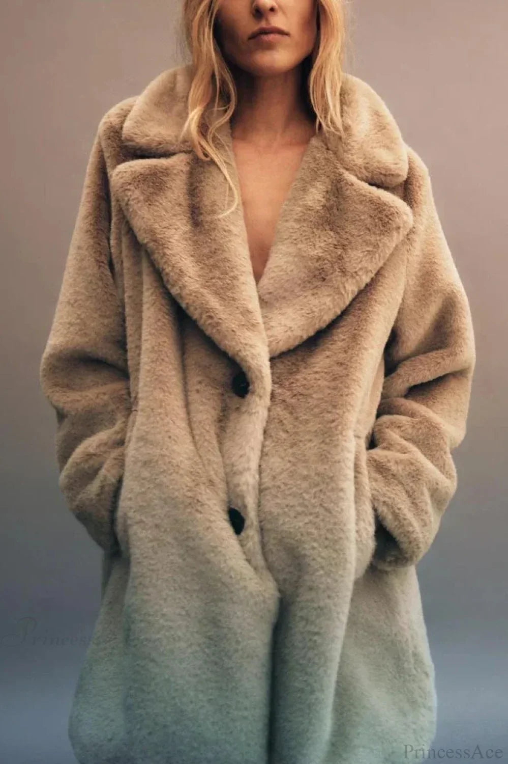 Faux Fur Lapel Long Sleeve Warm Overcoat image 1