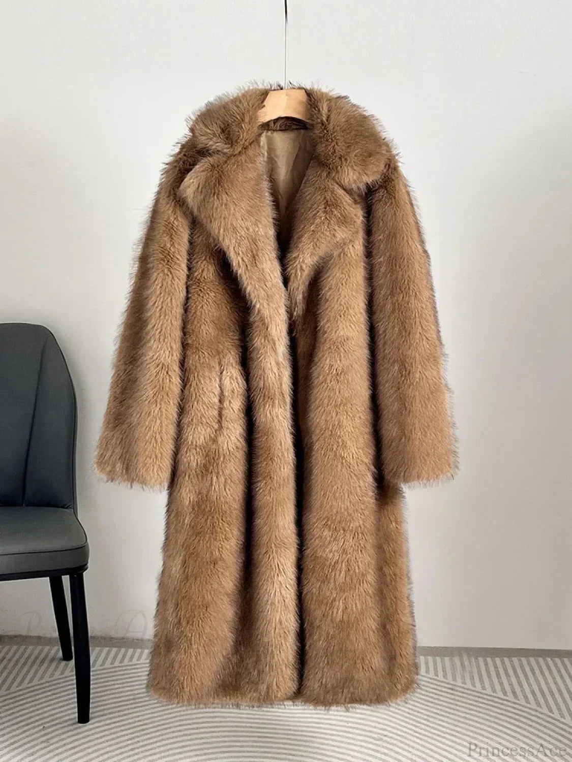 Faux Fur Lapel Loose Long Sleeve Overcoat image 3